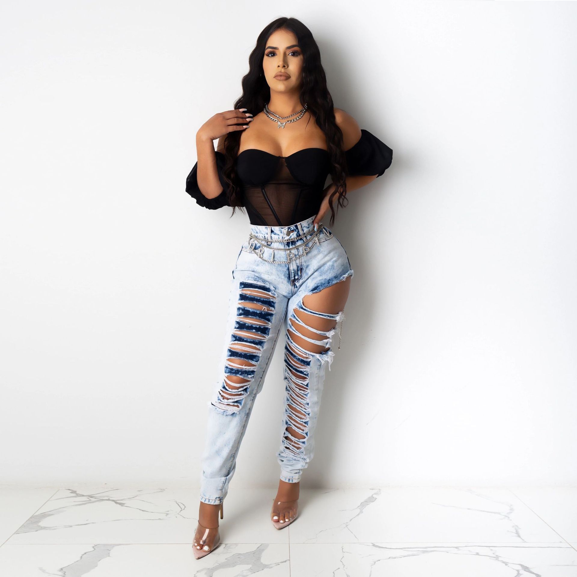Non stretch ripped jeans Blue - Shop at LoveMi