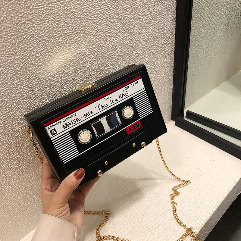 Cassette-shaped shoulder bag