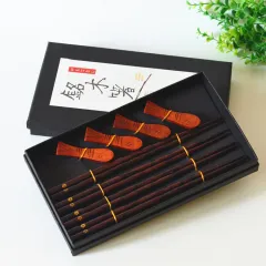 Wooden Chopsticks 4 Pairs Of Chopsticks Chopstick Holder Combination Gift Box Set - A Gold Flower - View 1