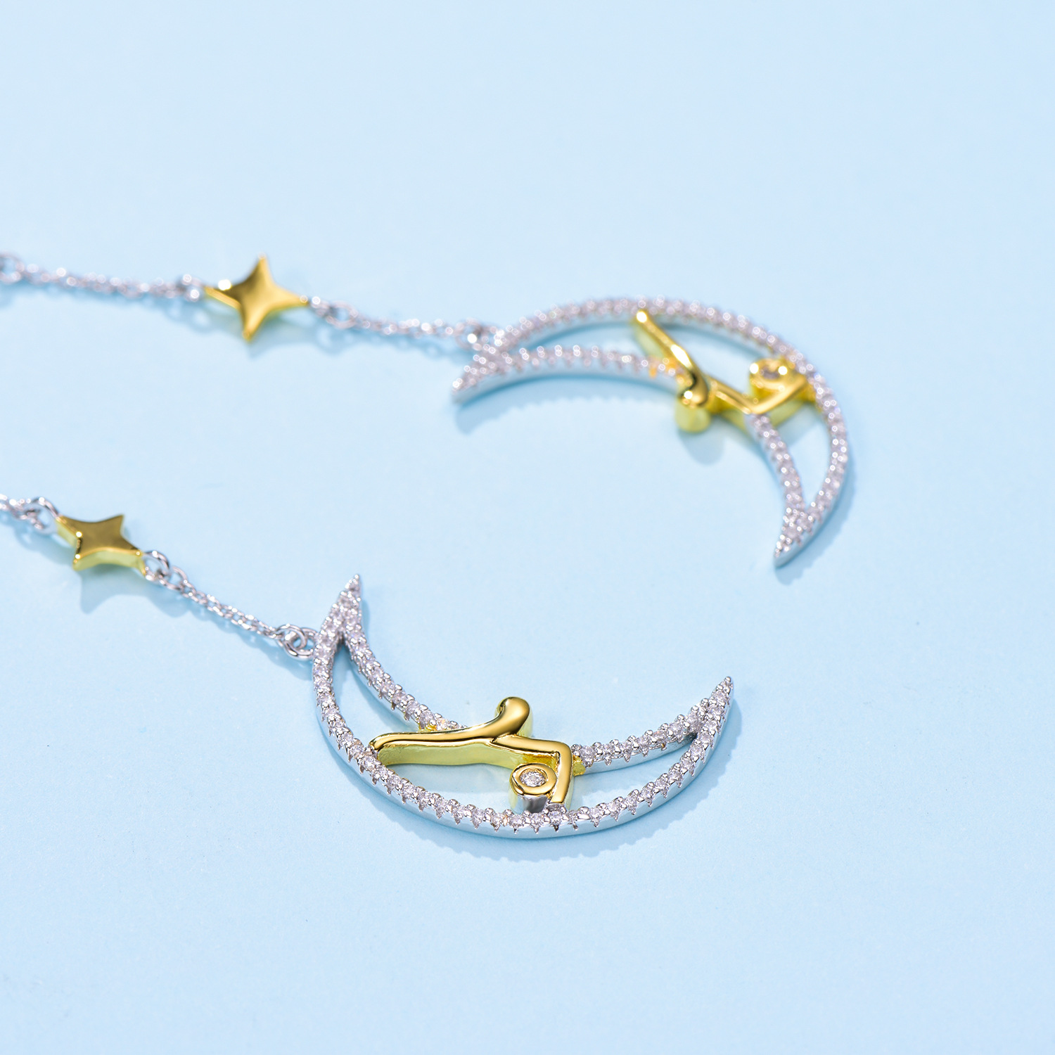 Sterling silver star and moon earrings