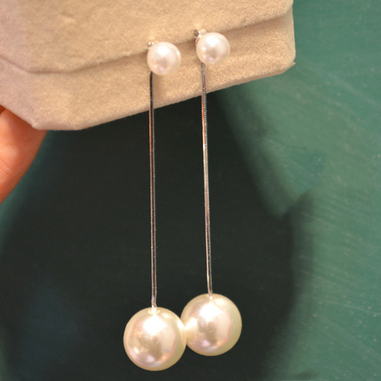 s925 silver needle pendant pearl earrings A Long - Shop at LoveMi