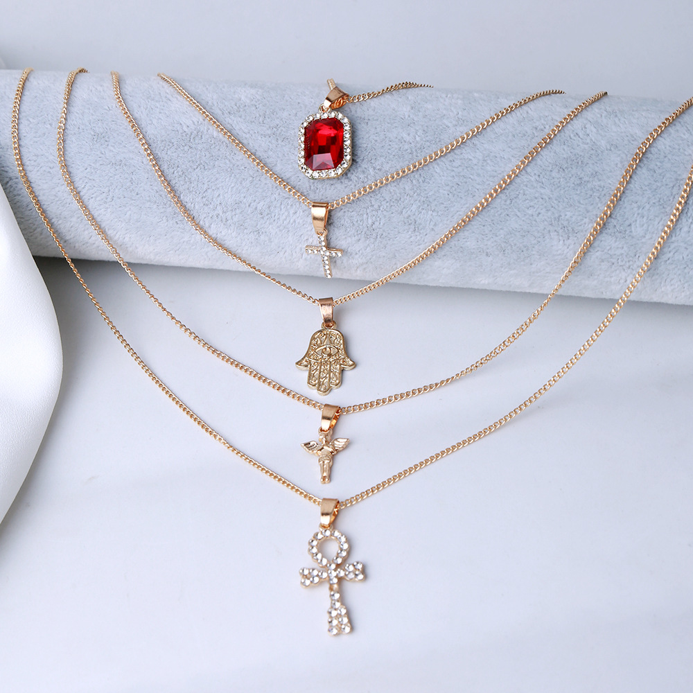 Women's multilayer angel necklace
