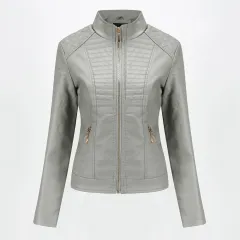 Women's motorcycle leather jacket - Grey - View 1