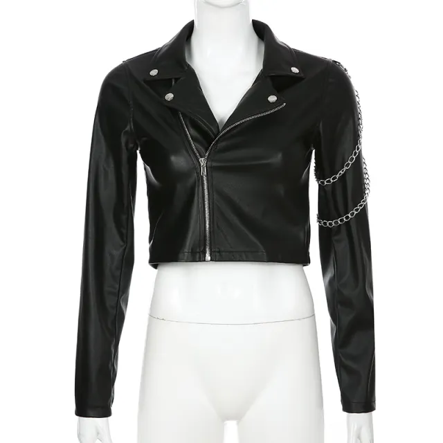 Arm chain leather jacket Black - Shop at LoveMi