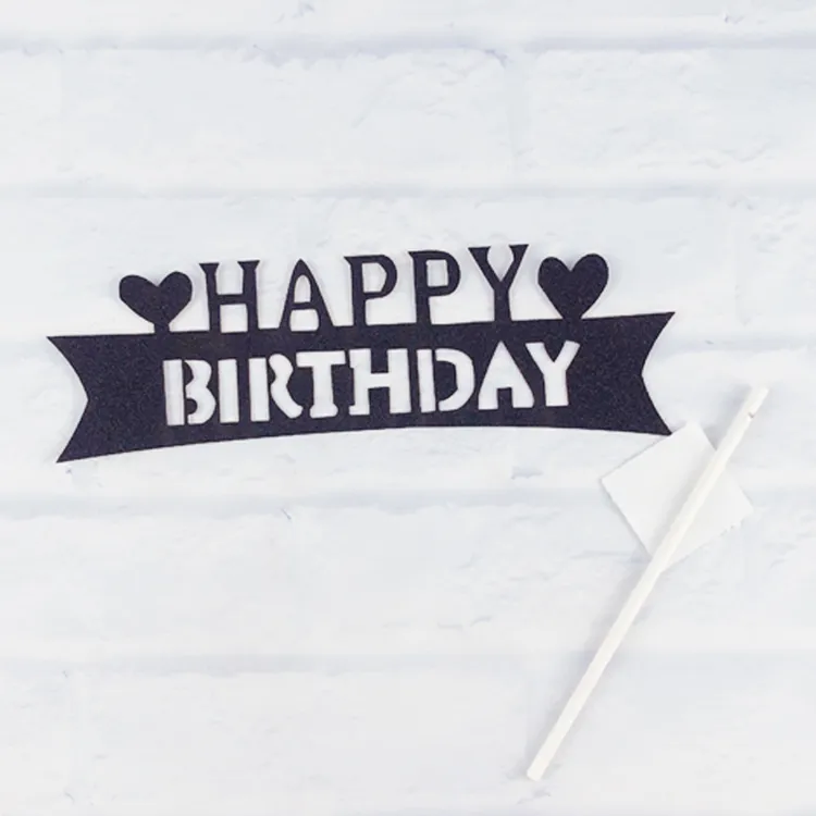 Happy birthday cake decoration card - Black