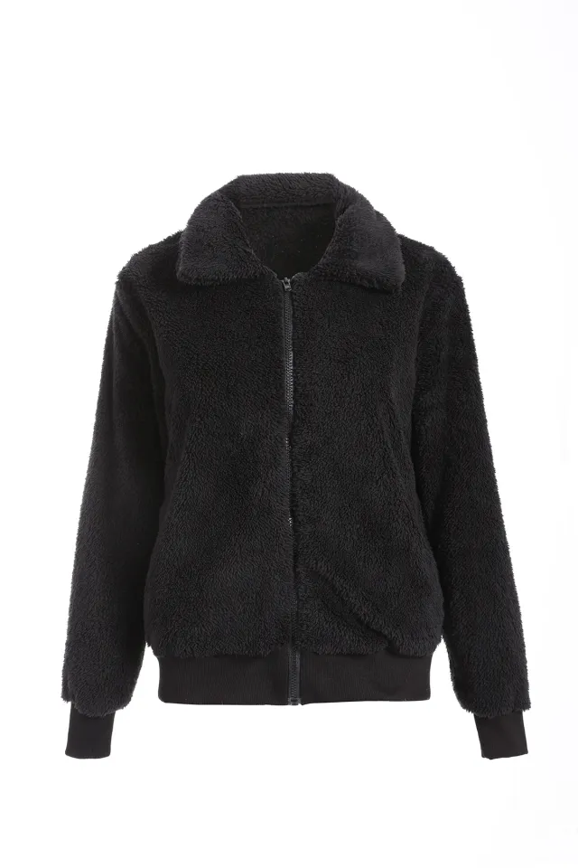 Winter Autumn Women Lapel Zipper Jacket Coat Black - Shop at LoveMi
