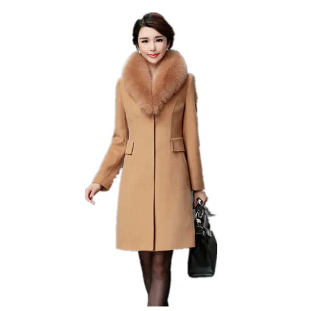 fur collared women's wool coat Khaki - Shop at LoveMi