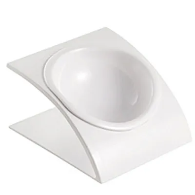 Tilting mouth colour flat face pet bowl - White