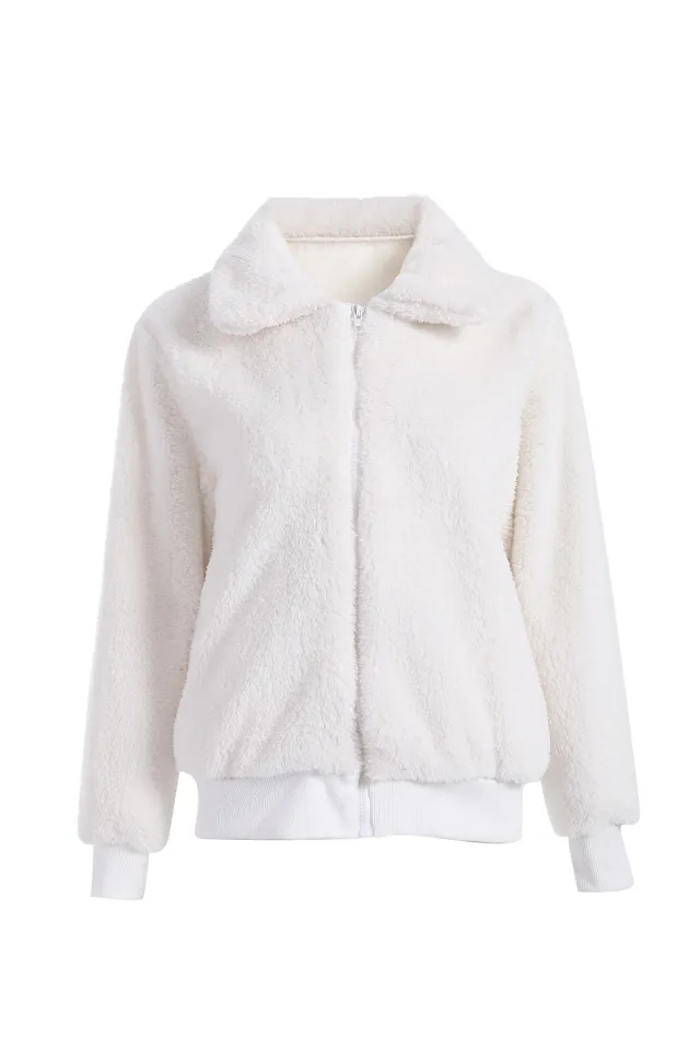 Winter Autumn Women Lapel Zipper Jacket Coat White - Shop at LoveMi