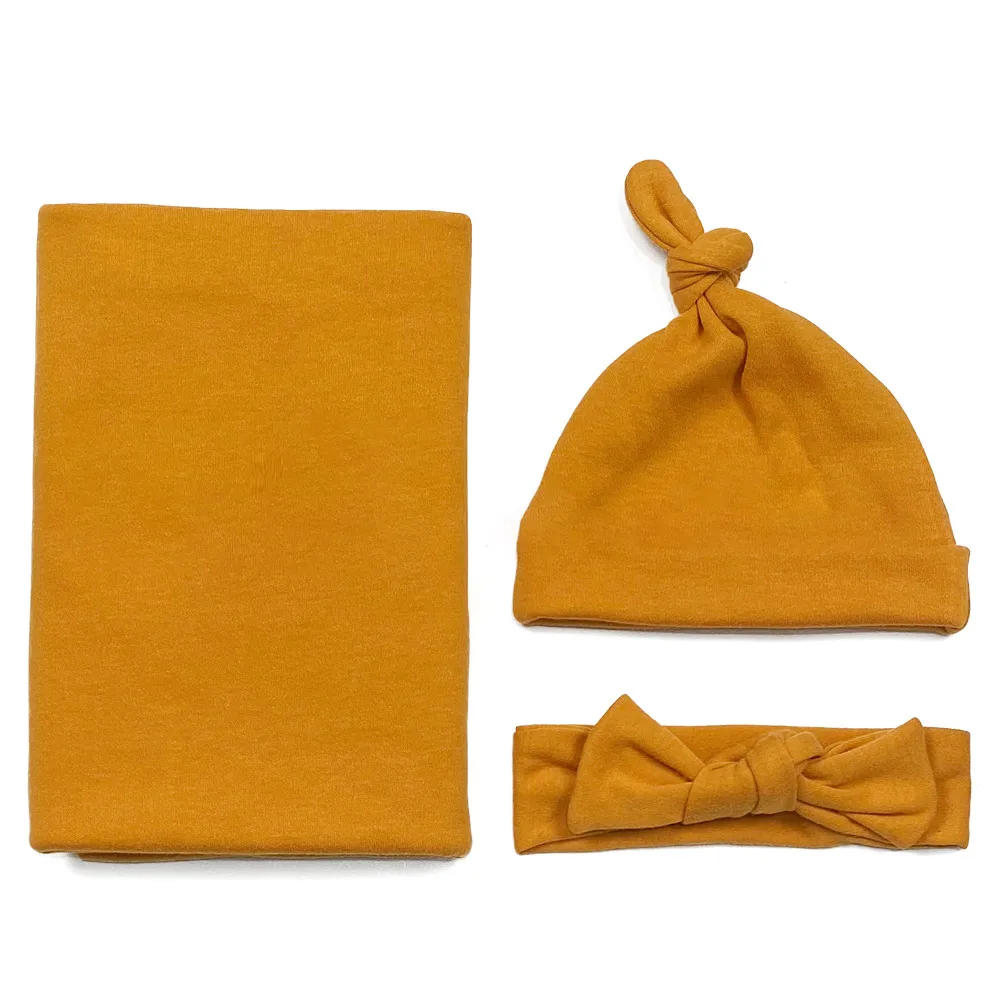 Cotton Baby Blanket Headband Hat Set