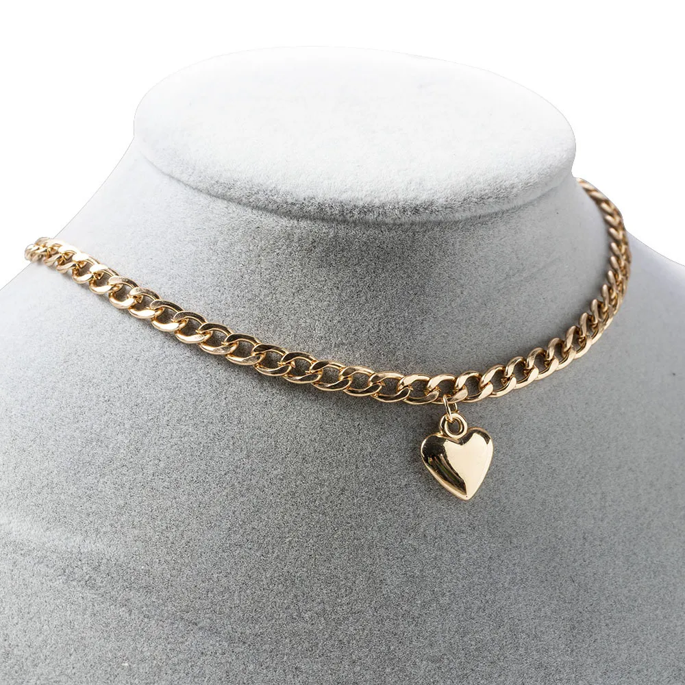 Love Heart Bohemian Choker Necklace for Women - Gold