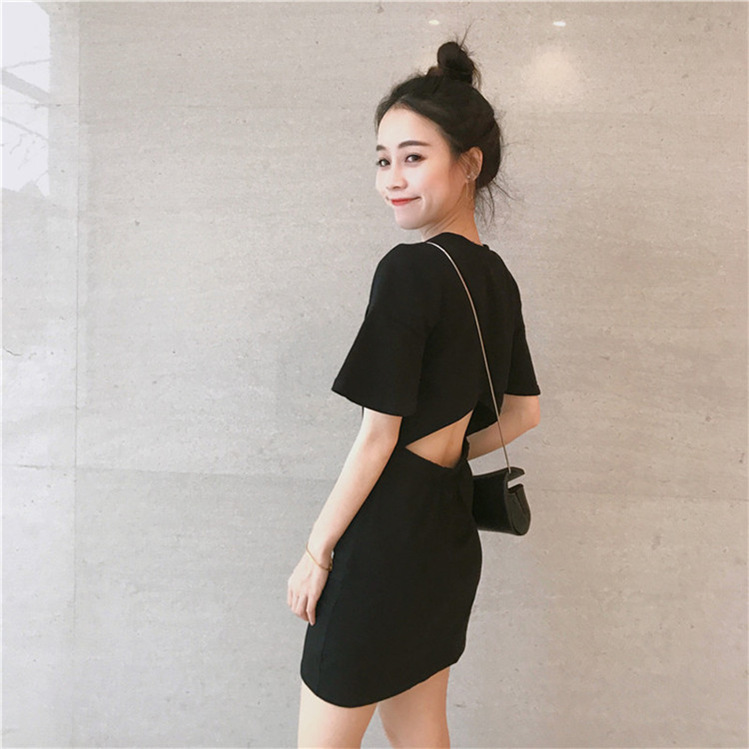 Halter female Korean version of thin black skirt short skirt