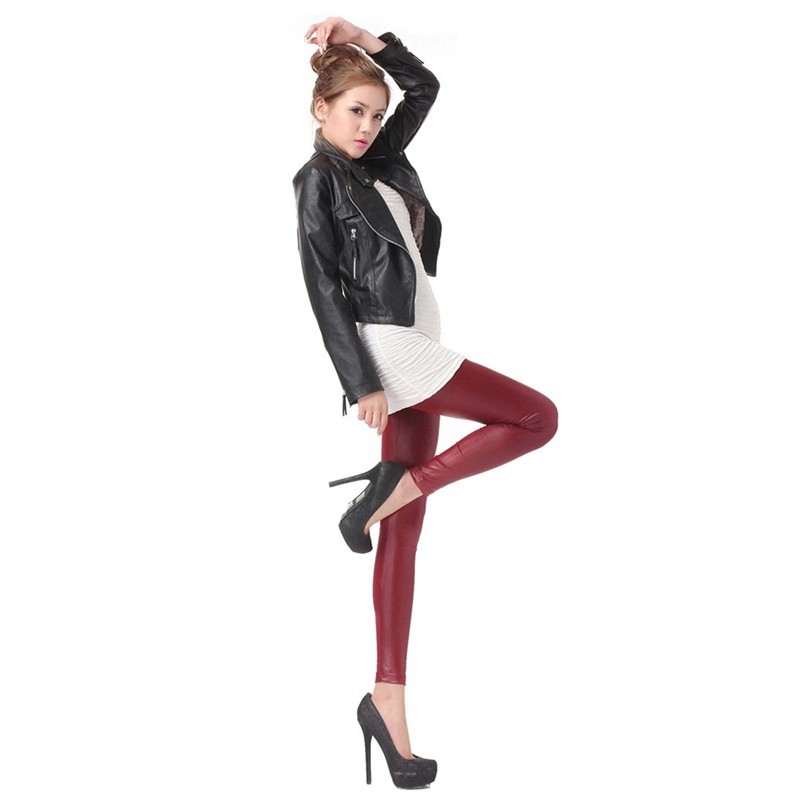Faux leather slim pants Wine - Shop at LoveMi