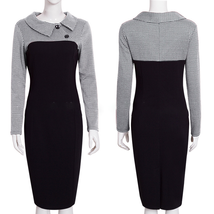 Spring new slim slimming lapel long sleeve pencil skirt