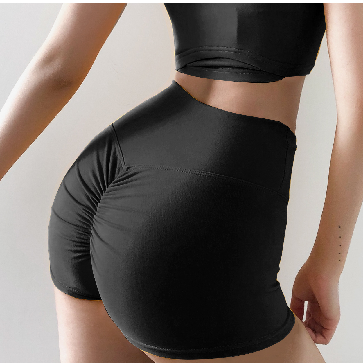 Ladies summer yoga solid color shorts Black - Shop at LoveMi