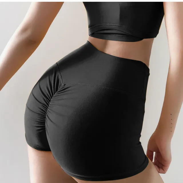 Ladies summer yoga solid color shorts Black - Shop at LoveMi