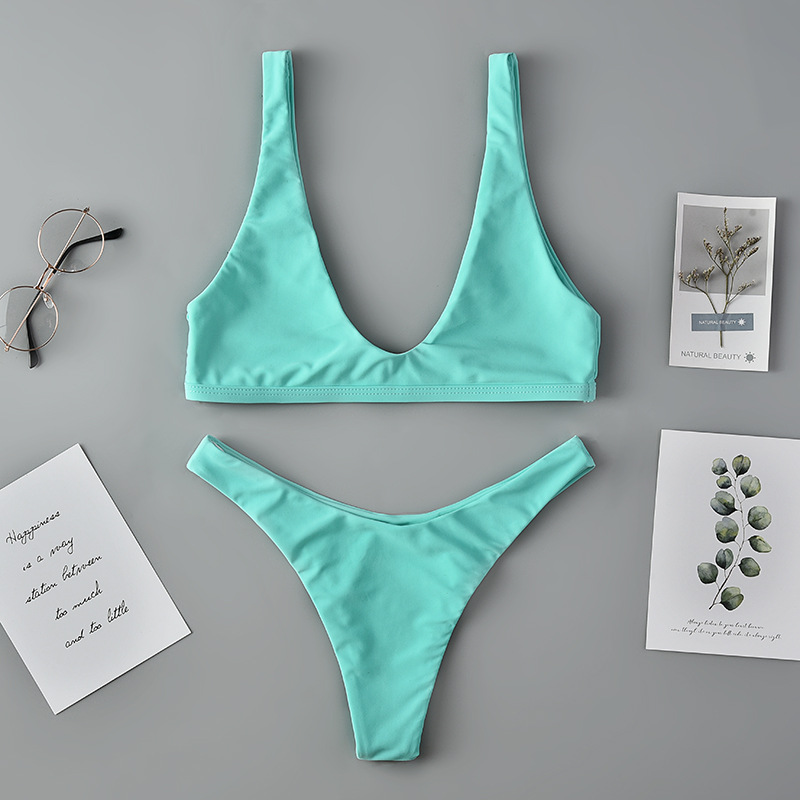 Women's multicolor double shoulder split swimsuit