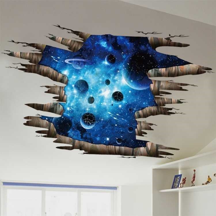 Broken walls, dark blue Galactic Space Star ceiling, children's house, decorative tiles, waterproof