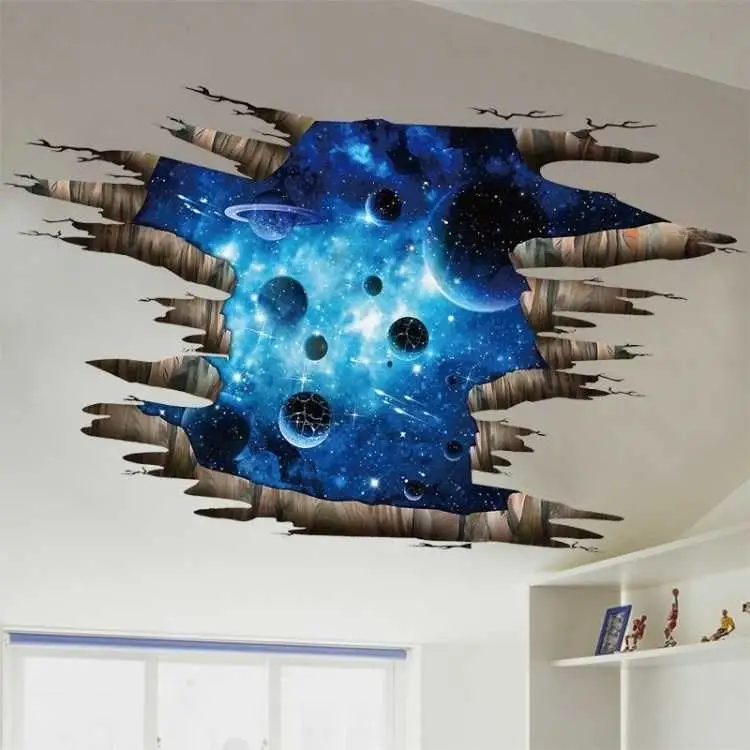Broken walls, dark blue Galactic Space Star ceiling, children's house, decorative tiles, waterproof