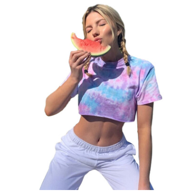 Printed loose short sleeves cropped t-shirt