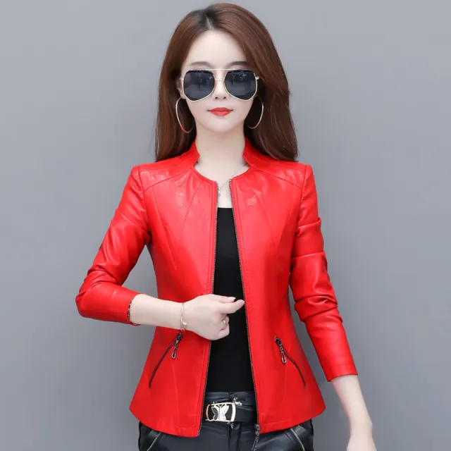 Korean slim leather jacket Red - Shop at LoveMi