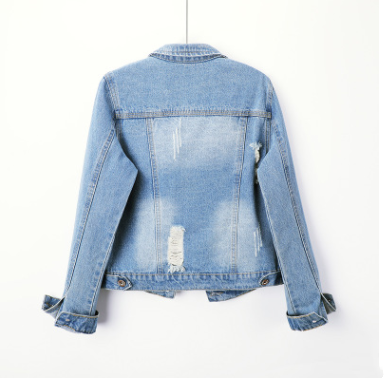 Autumn denim jacket with holes in large size