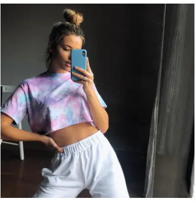 Printed loose short sleeves cropped t-shirt