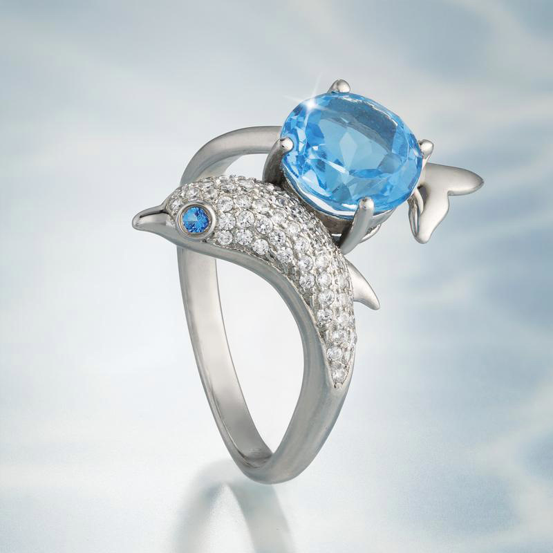 Shiny Dolphin Shaped Women's Ring with Royal Blue Zircon