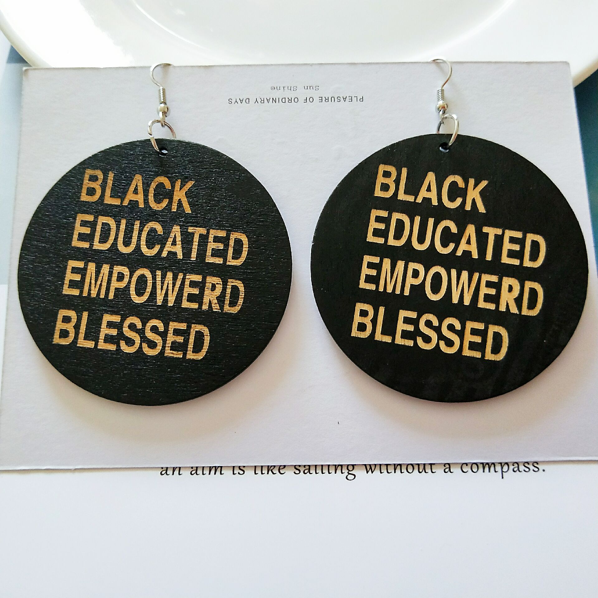 Vintage wooden round female earrings