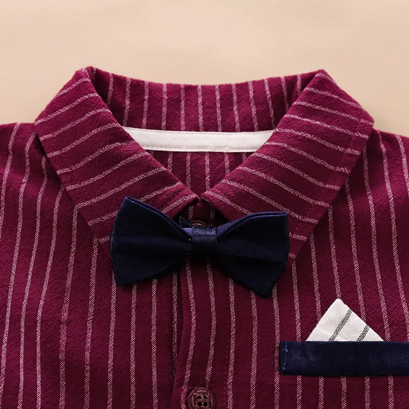 Infant Long Sleeve Gentleman Shirt Romper with Bow Tie