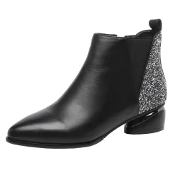 Mid-heel leather chunky heel ankle boots - Black - View 1