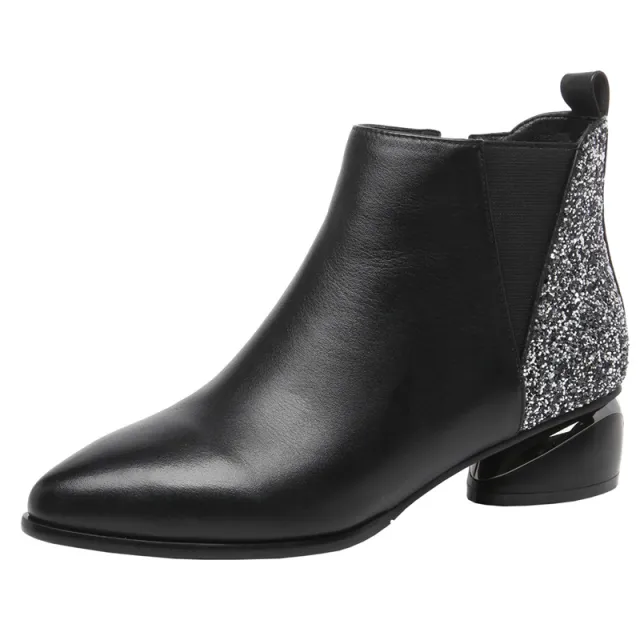 Mid heel leather chunky heel ankle boots Black - Shop at LoveMi