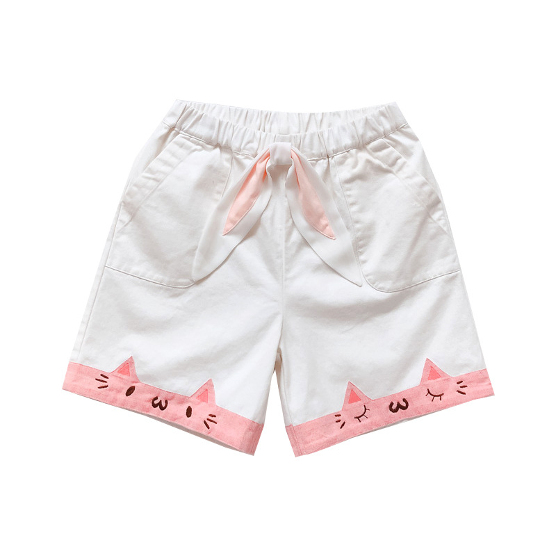 Embroidered bow tie elastic waist casual shorts Red - Shop at LoveMi