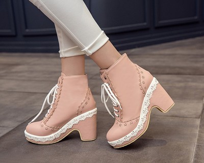 Lace cutout boots Pink - Shop at LoveMi
