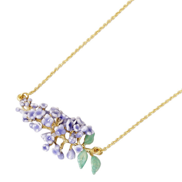 Lavender necklace with gold-plated enamel glaze