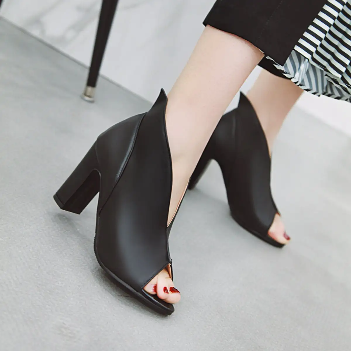 Fish mouth thick heel super high heel plus size sandals