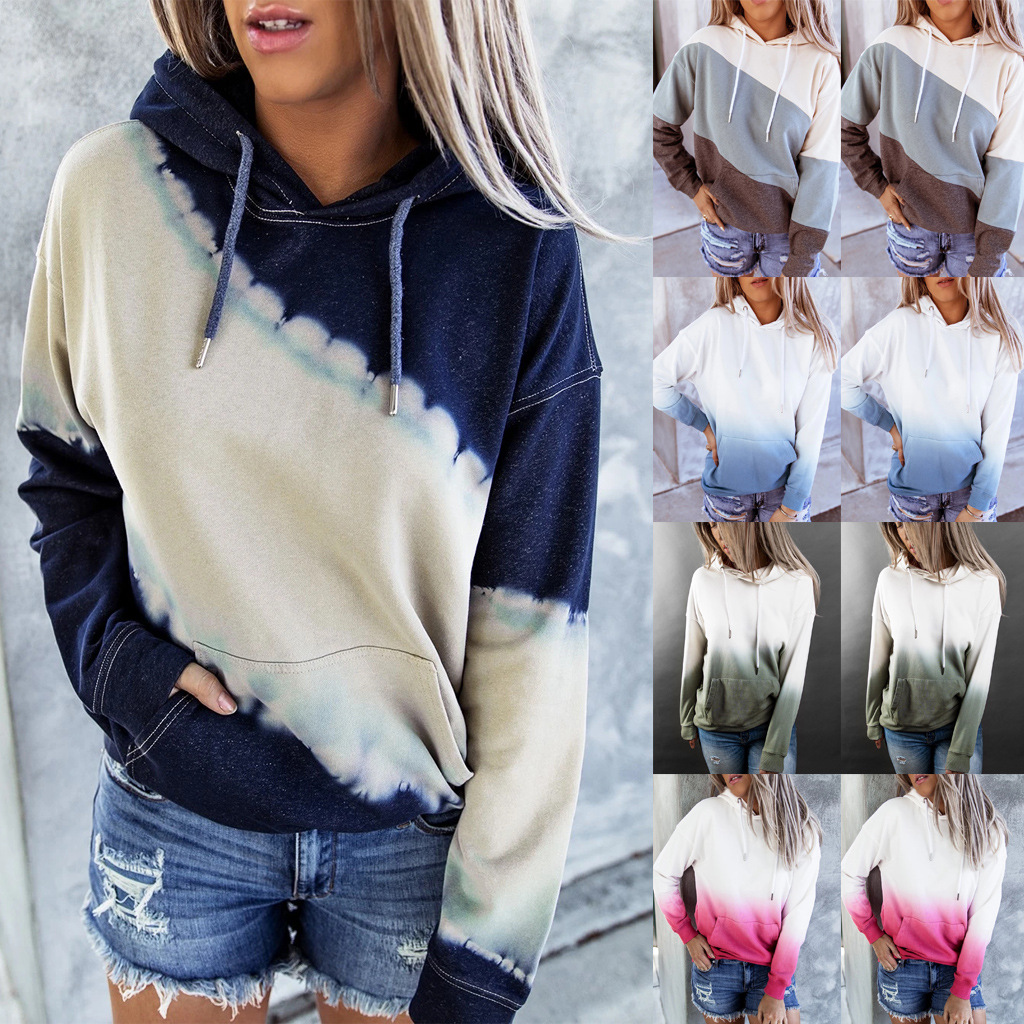 Tie-dye printed hooded long-sleeved sweatshirt