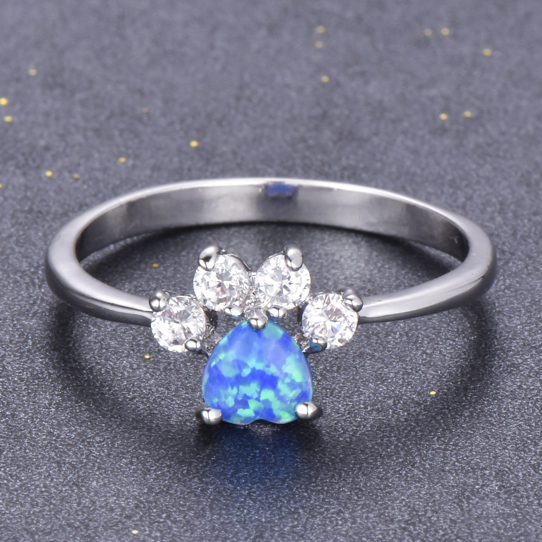 Rose Gold Footprint Heart Shaped Opal Ring