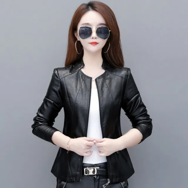 Korean slim leather jacket Black - Shop at LoveMi