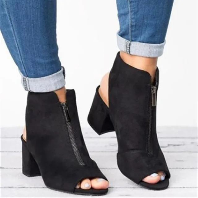 Fish mouth thick heel women's sandals Black - Shop at LoveMi