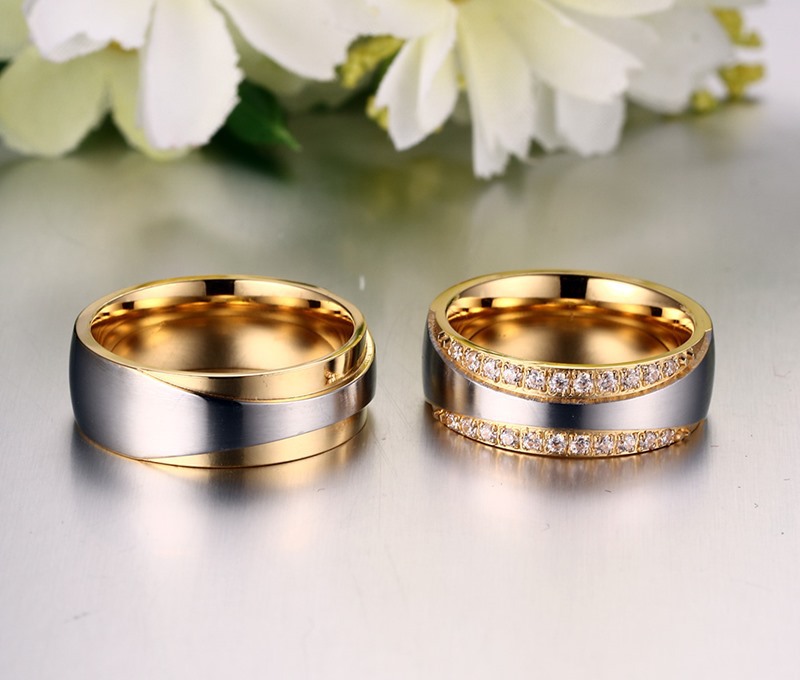 Micro-set 3A zircon stainless steel couple ring