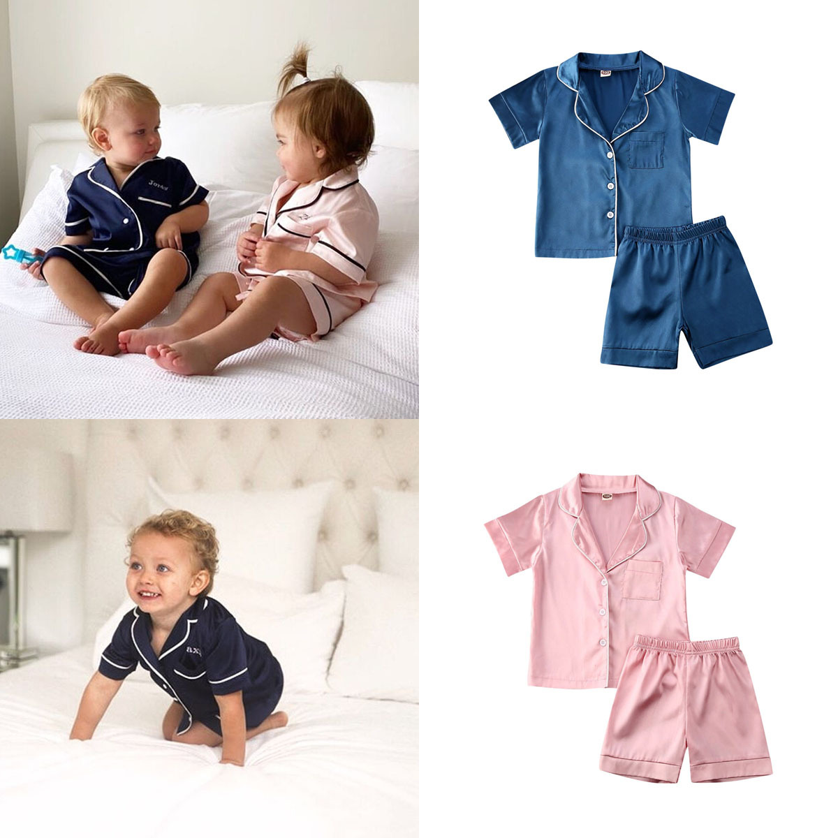 Cotton short-sleeved two-piece pajamas for boys