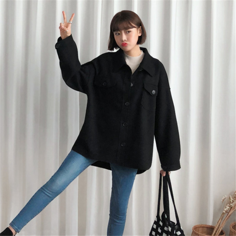 Women's loose and thin lapel woolen coat