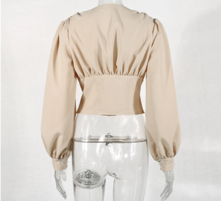 V-neck button long sleeves