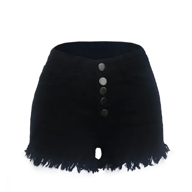 High waist slim stretch denim shorts Black - Shop at LoveMi