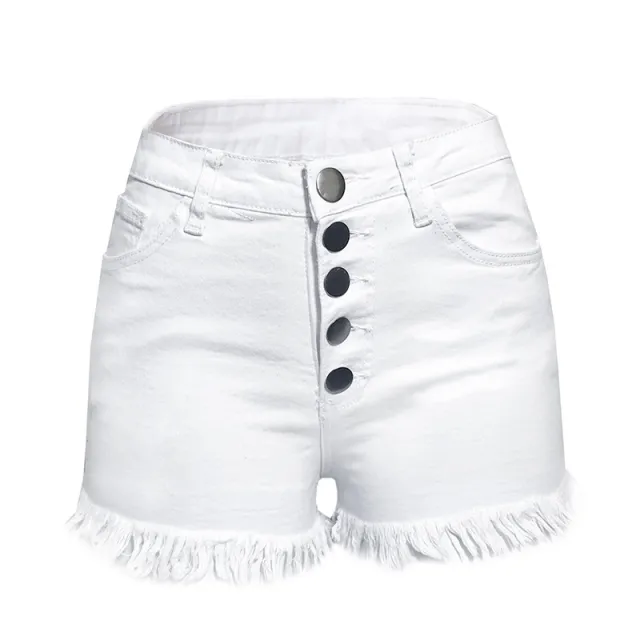 High waist slim stretch denim shorts White - Shop at LoveMi