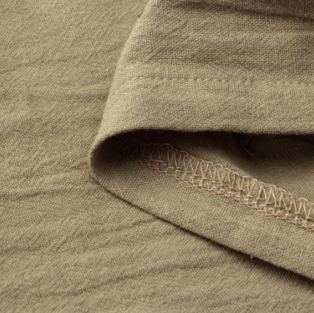 Printed V-neck short sleeve cotton and linen dress