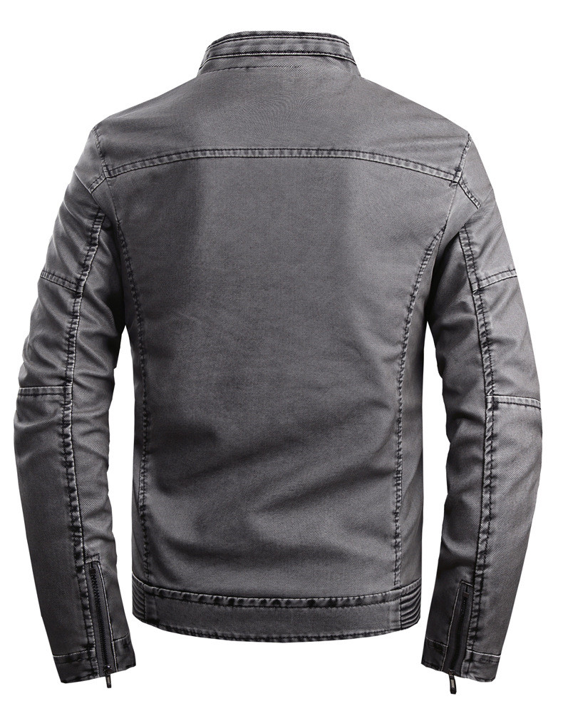 Men's stand collar plus velvet PU leather jacket
