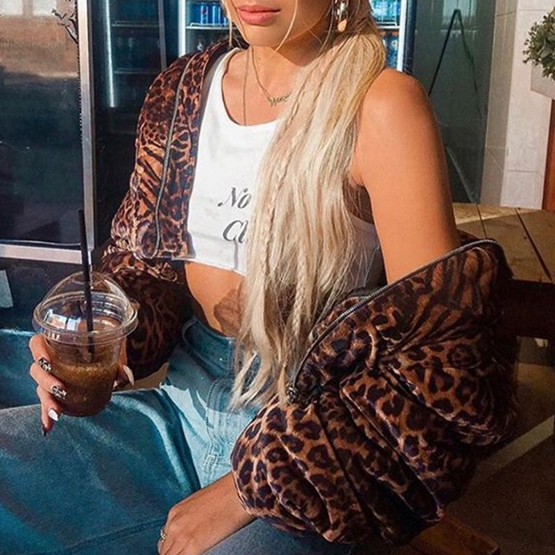 Leopard print high neck warm short coat