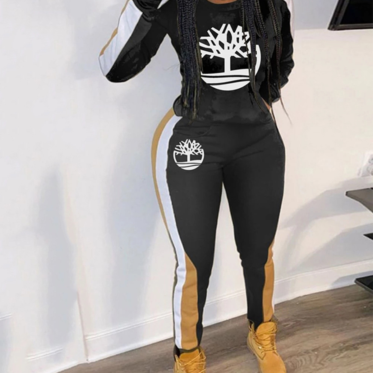 Printed leisure sports two-piece set